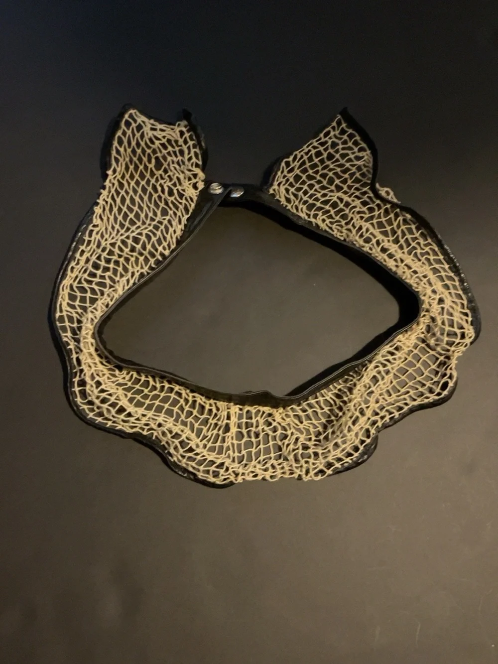 Vintage Alaïa Black Leather & Ivory Crochet Net Sculptural Peplum Belt – Rare